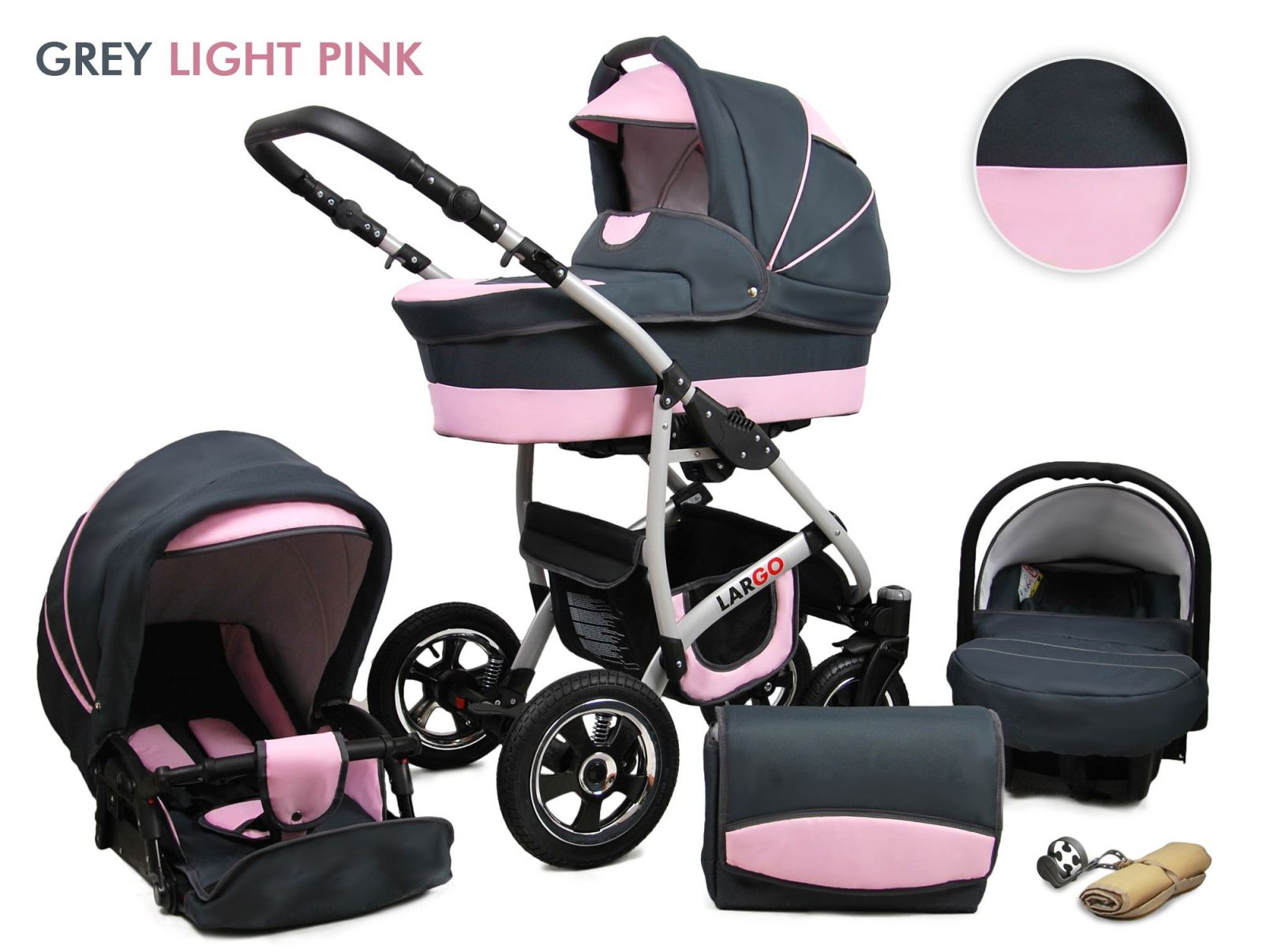 Raf-pol Baby Lux Largo 2v1 2024 Grey Light Pink + u nás ZÁRUKA 3 ROKY⭐⭐⭐⭐⭐