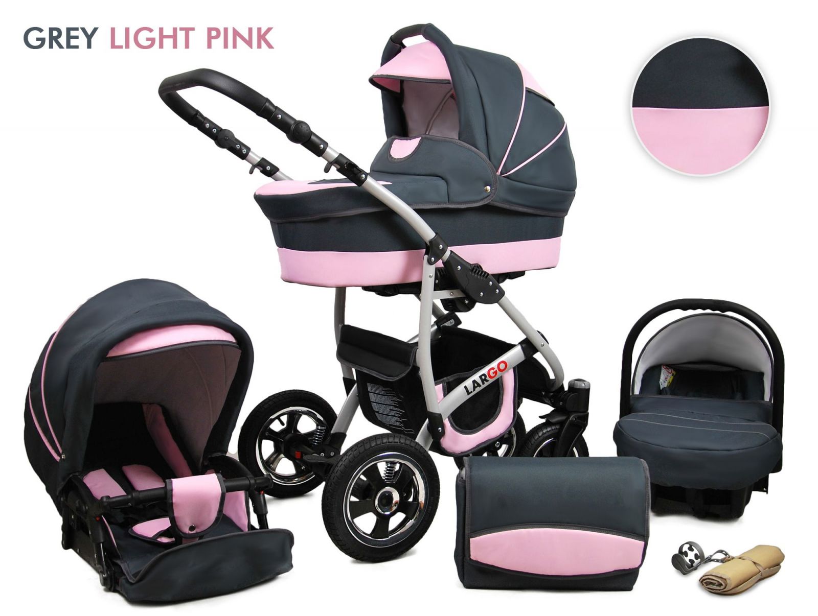 Raf-pol Baby Lux Largo 3v1 2023 Grey Light Pink + u nás ZÁRUKA 3 ROKY⭐⭐⭐⭐⭐